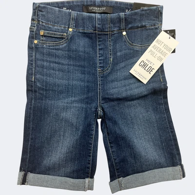Liverpool Bermuda Shorts Womens 0 Dark Blue Fosters Pull On Stretch Denim Chloe - Image 1 of 4
