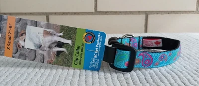 RC Pet Products Clip Dog Collar XSmall 5/8 wide 7”-9” Tropical paisley Turquoise - Image 1 of 3