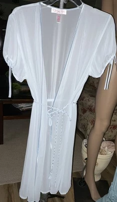 VTG Oscar de la Renta Pink Label Chiffon Robe Sheer BABY BLUE ShortSleeve Sz MED - Image 1 of 4