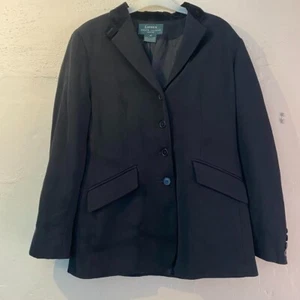 Ralph Lauren Black Wool Blazer Jacket Padded Shoulders Women's Size 8p Petite - Picture 1 of 8
