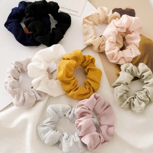 Wrinkle Hair Scrunchie Solid Color Elastic Ponytail Holder Hair Ring Band Rope - Picture 1 of 21