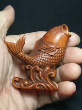 Japanese boxwood hand carved lovely Fish Figure statue netsuke collectable gift