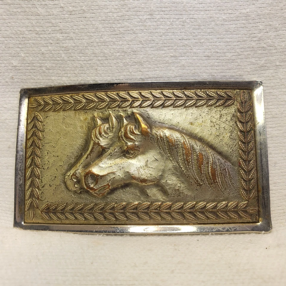 Vintage Brass & Bronze Horses Cowboy Western Belt Buckle- Unisex & Lightweight  - Image 1 of 4