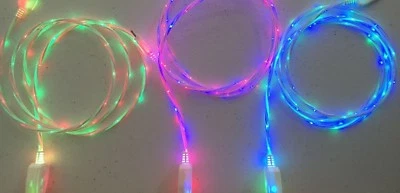 Cable Cargador DUAL COLOR Luz LED Brillo para iPhone X 8 7 6 plus 5s micro USB Foto 1 de 4