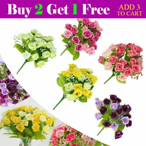 21 Heads Artificial Small Rose Silk Flower Wedding Bunch Bouquet Home Xmas Decor - Picture 1 of 22