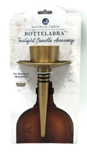 Northern Lights Bottelabra Gold Wine Bottle Tealight Candle Holder NEW - Picture 1 of 6