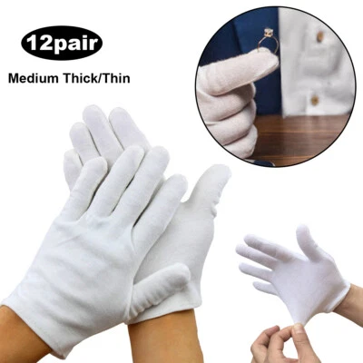 12 pairs, 100% COTTON WHITE GLOVES Moisturising Eczema Highly Hygroscopic