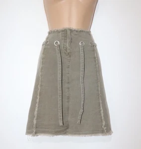 Women's VTG VERO MODA JEANS Khaki 100% Cotton A-Line Short Raw Hem Skirt UK10 - Picture 1 of 10