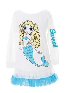 TS-99 Weiß blau Meerjugfrau Mermaid Tüll Pailletten Langarm Shirt Sweatshirt - Foto 1 di 7