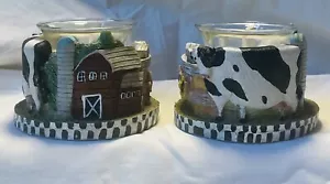 Cow Farm Sunflowers Resin Pillar Set of Candle Holders with Votive and Candle - Picture 1 of 9