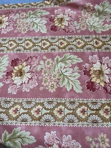 Vintage 1/2 yard x44" Pink Floral Striped Cotton Fabric by Barbara Brackman for - Picture 1 of 4