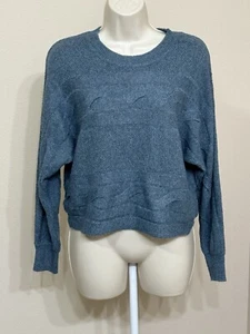 Hippie Rose Women’s Blue Long Sleeve Crew Neck Comfort Cropped Knit Sweater s S - Picture 1 of 10