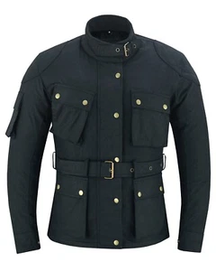 WARRIOR LADIES Classic Motorcycle Waxed Cotton CE Armour Breathable Biker Jacket - Picture 1 of 9