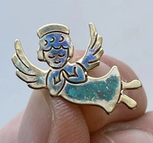 Alas de ángel en relieve manos de oración halo dios angelical verde tono sombrero solapa prendedor - Imagen 1 de 12