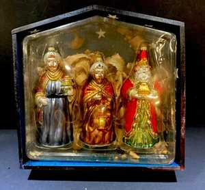 Vintage Krebs Manger And Hand Blown Glass Christmas Ornaments Set 3 Wisemen  - Picture 1 of 5