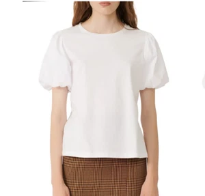 Maje Mixed Media Puff Sleeve T-Shirt White Size 2-4 - Picture 1 of 2