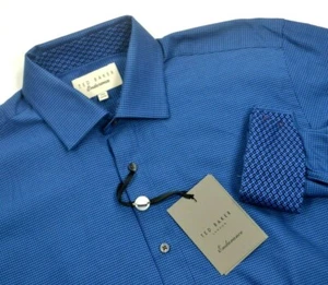 TED BAKER Men's Endurance Navy Blue Shot Gingham Plaid Dress Shirt NWT - Picture 1 of 5