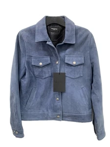 THE KOOPLES Paris Blue Suede Jacket / Goat Suede Leather  Tag Sz 1  NWT - Picture 1 of 8