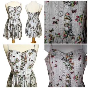 Hell Bunny Elaine Dress 2XL Skull Floral Butterfly Goth Empire Waist Retro New - Picture 1 of 12
