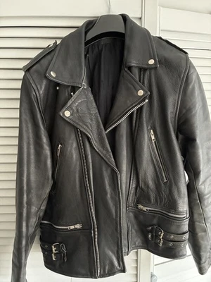 Vintage 80’s Leather Biker Jacket All  Black Size 42  used punk rock roll  - Image 1 of 4
