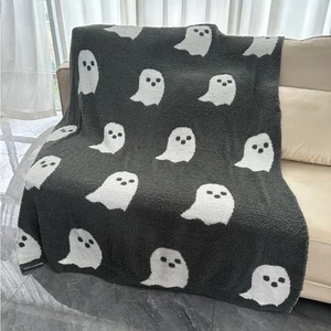 2023 Halloween Viral Pink Black Ghost Blanket Flannel Reversible Super Soft - Picture 1 of 14