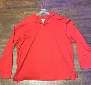 L.L.Bean Men’s XXL Red Long Sleeve Polo Shirt 100% Cotton Knit Pullover Classic - Picture 1 of 4