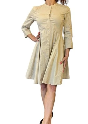 Women's Theory Khaki Tan Shirt Dress Kalsingas' Stretch Cotton Poplin 6 no belt - Image 1 of 4