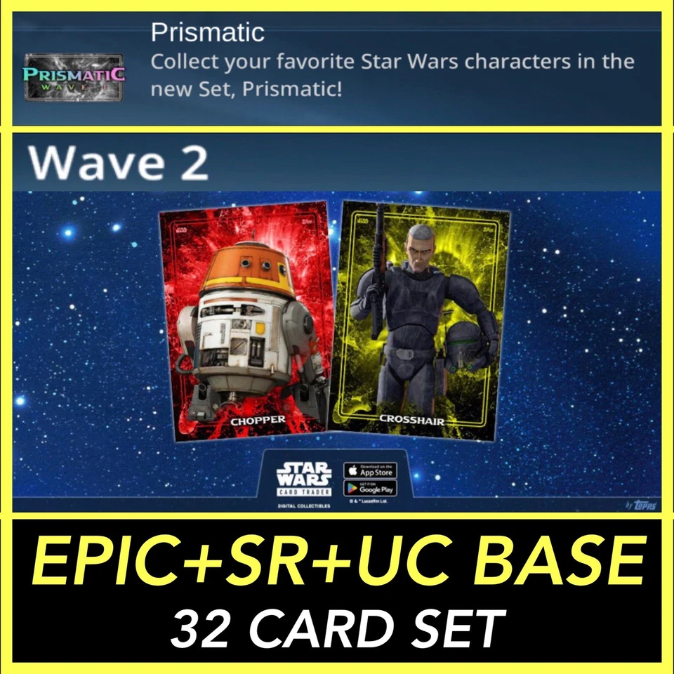 JUEGO DE 32 CARTAS WAVE 2 PRISMATIC EPIC+SR+UC-STAR WARS CARD TRADER Foto 1 de 1