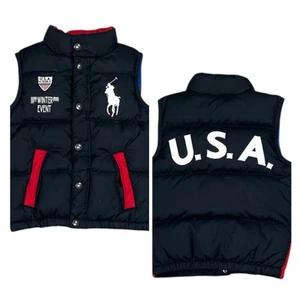 Polo Ralph Lauren Quilted Down Puffer Vest Kids Size 7 USA Black Red Blue White - Picture 1 of 5