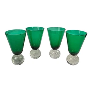 MCM Carl Erickson Controlled Bubble Glasses (4) Green Water Glass 6.25” - Picture 1 of 14