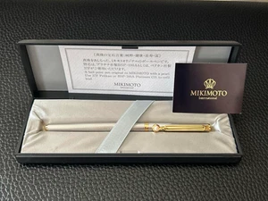 MIKIMOTO Pearl Ballpoint Pen Silver and Gold Unused with Box - Picture 1 of 2