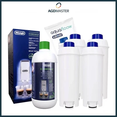AQUAFLOOW EcoDecalk 500ml Entkalker + 4x Wasserfilter passend für Delonghi mit DLS C002