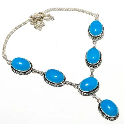 Calcedonia Natural - Brasil Chapado en Plata Joyería Collar Étnico 17.99" TN791-17 Foto 1 de 4