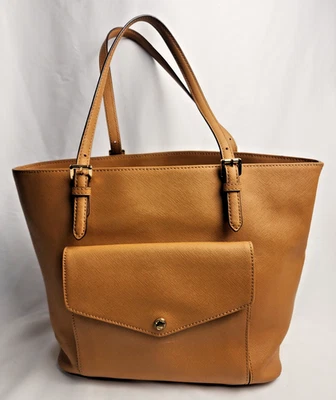 MICHAEL KORS MK Saffiano Leather Tote Shoulder Handbag Purse Brown - Image 1 of 4