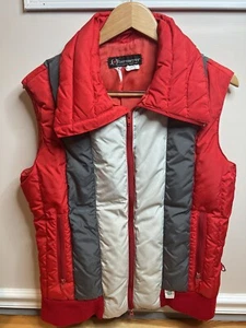 Vintage Obermeyer Men’s Ski Vest Down Puffer Jacket Colorblock Red Grey Size Med - Picture 1 of 11