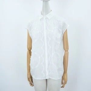 MAX MARA Women's White Ramie Floral Short Sleeve Button-Down Collared Shirt S - Picture 1 of 9