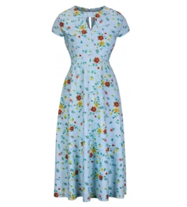 Lindy Bop Tea Dress Sky Blue Floral Vintage 1940s Retro Jersey Day BNWT Size 8
