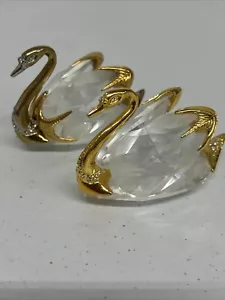Vintage Swarovski Crystal Swan Gold Gilt Decor Figurine Unsigned - Picture 1 of 5