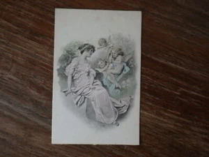 1x CPA Postcard illustrateur Jeune Femme et angelots Circa. 1900 RAPHAEL TUCK  - Imagen 1 de 2
