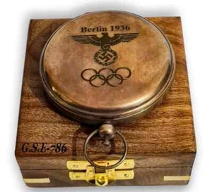 Regalos Vintage Náutico Latón Pulsador Brújula Berlín 1936 Caja Madera - Imagen 1 de 3