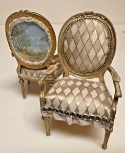 Handwerker Puppenhaus Miniatur Maritza Moran Gold Diamant Stoff Stühle 1998 - Bild 1 von 12