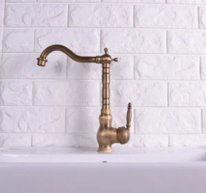 Antique Brass Swivel Spout Bathroom Basin Faucet Vanity Sink Mixer Tap - Picture 1 of 6