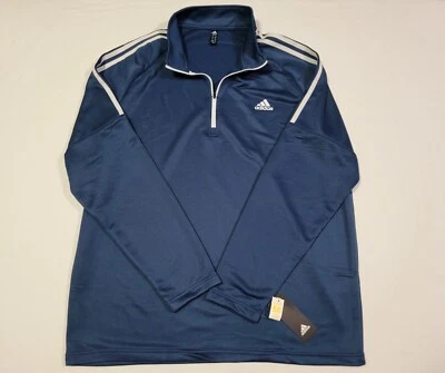 Adidas Men's French Terry  Pull over sweat shirt 1/4 Zip sz XLarge Navy Blue - Image 1 of 4