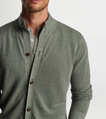 $550 Peter Millar XXL Glasgow Cardigan Sage Fog Linen Wool Button Stand Collar - Image 1 of 4