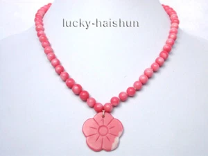 natural 17" 8mm round pink coral bead pendant necklace 9K clasp j1284 - Picture 1 of 2