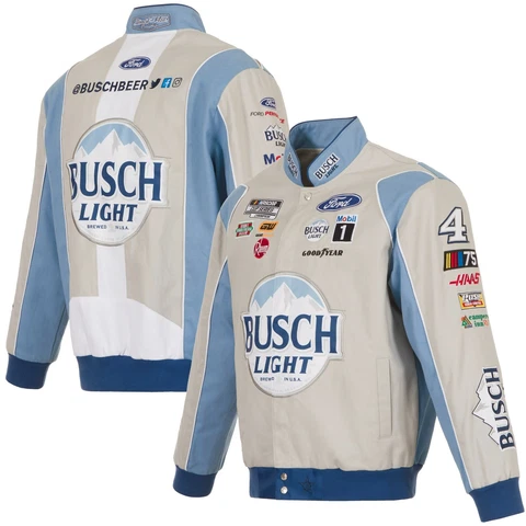 2023 Kevin Harvick JH Design Gray Blue Busch Light  Cotton Uniform Snap Jacket Cover