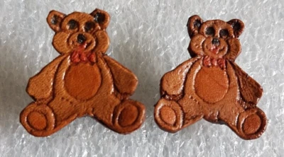 Vintage Estate Costume Fashion Brown Leather Teddy Bear Earrings - Image 1 of 4