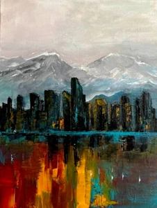 VANCOUVER BC - UNIQUE & ORIGINAL 100% HAND PAINTED ABSTRACT PAINTING 9" x 12" - Picture 1 of 3