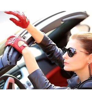 Genuine Sheep Leather Women Driving Gloves 