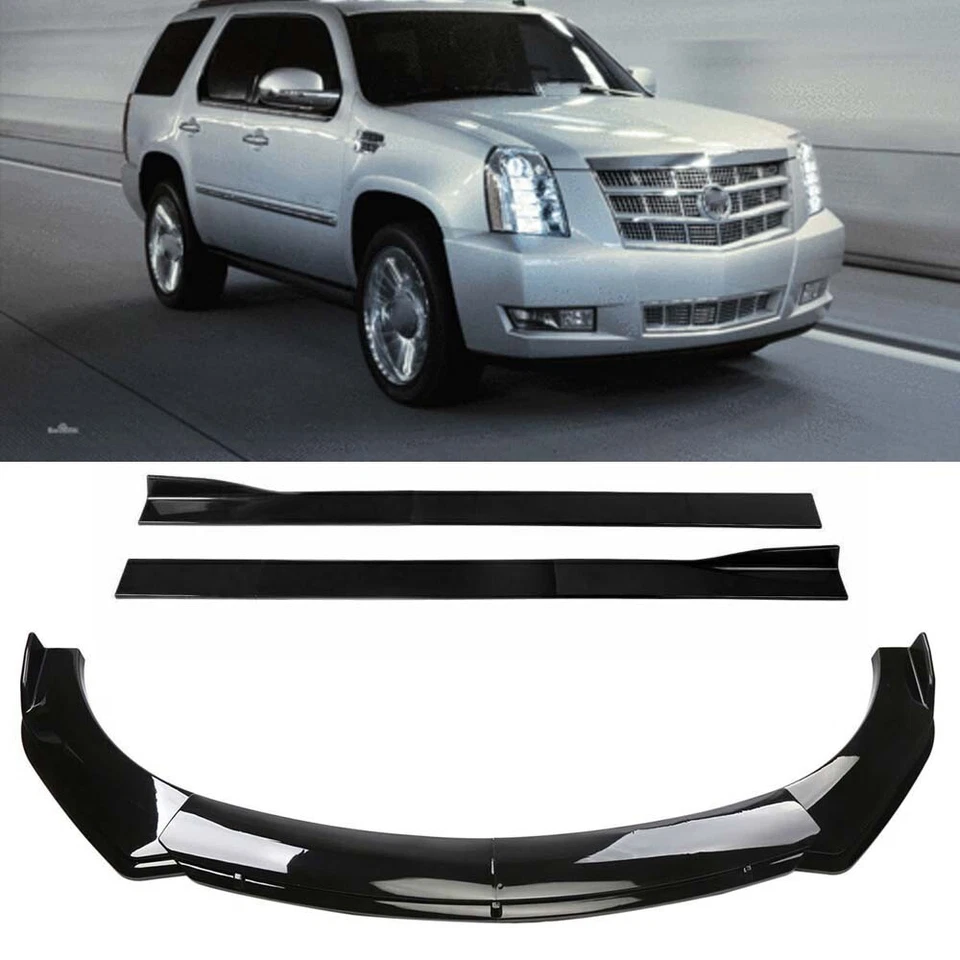 Front Bumper Lip Spoiler 86.6" Side Skirt Glossy Black For Cadillac Escalade - Изображение 1 из 4